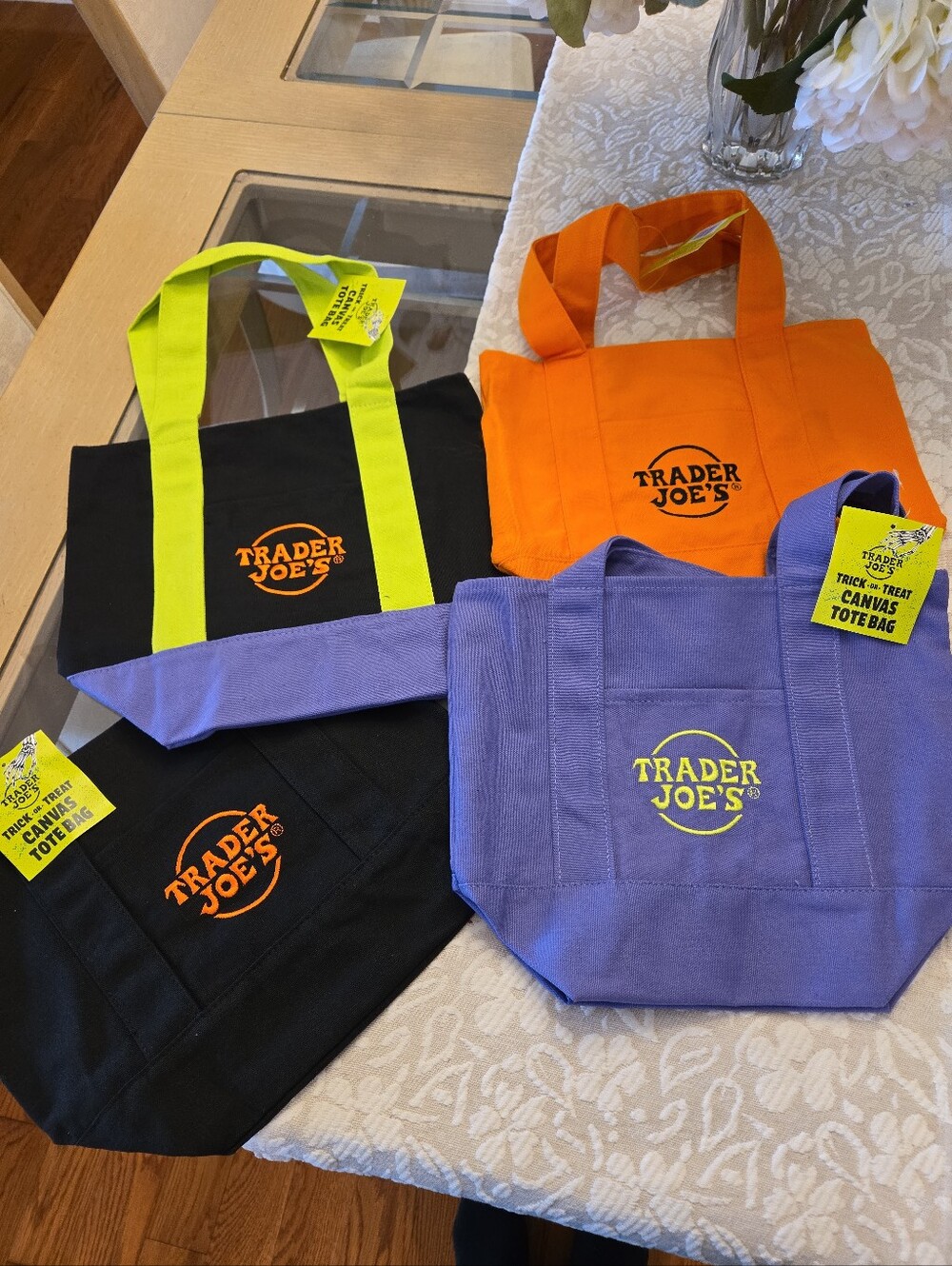 New W/T Trader Joe's Canvas Mini Tote Bag — Purple, Orange, Black And Multicolor